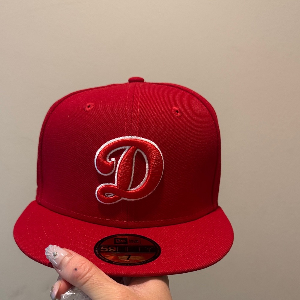 New Era Red 59FIFTY Cap with White Embroidered D